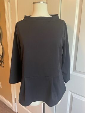 Ann Taylor Factory Black Drop-Peplum Blouse Size LP